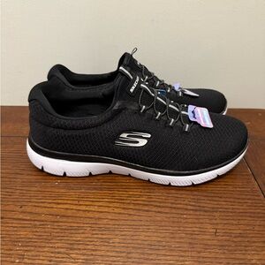 Skechers Black Mesh Sneakers with White Sole
